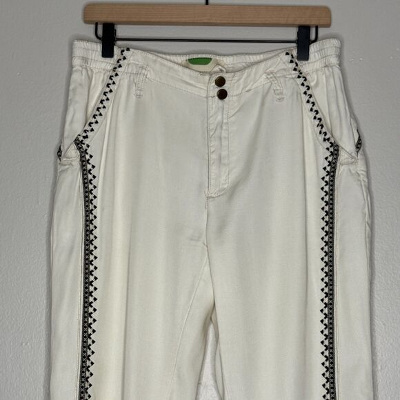 Anthropologie Womens Jogger Pants Small White Black Geometric Stitch Lyocell - Picture 4 of 11